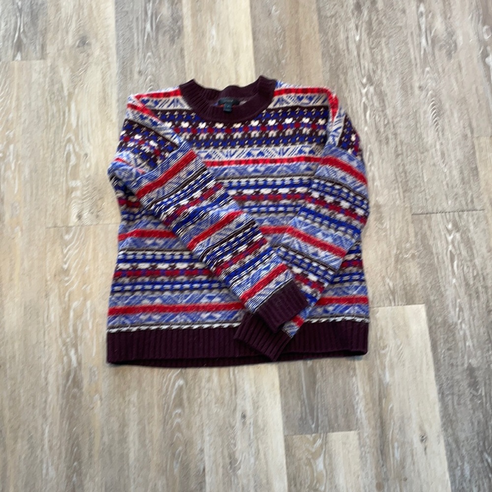 J crew knit red and blue lambs wool sweater